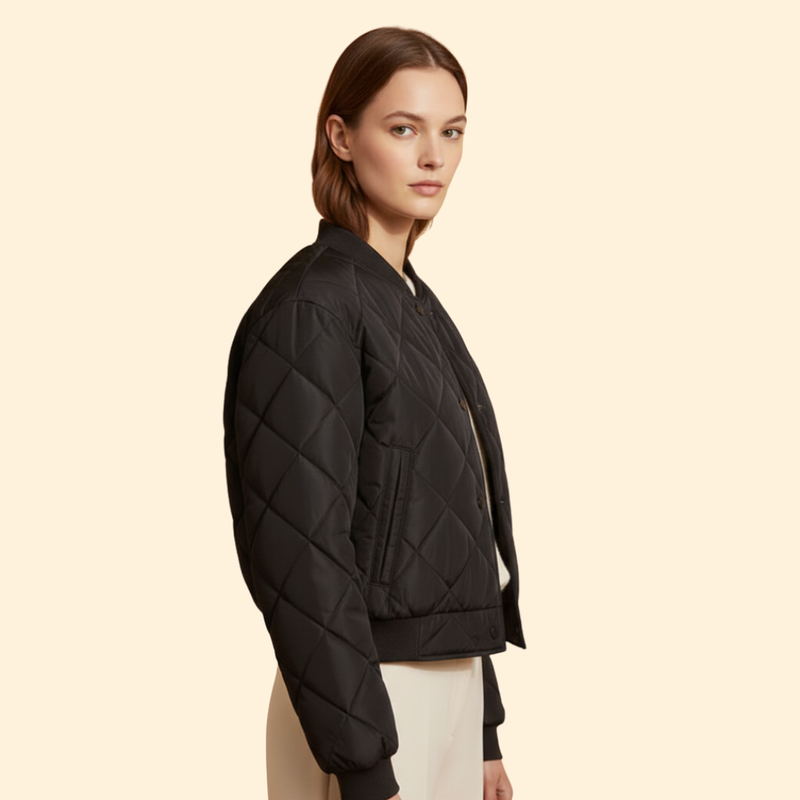 Women's Quilted Bomber Jacket with Snap Buttons