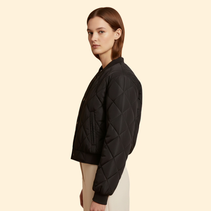 Women's Quilted Bomber Jacket with Snap Buttons