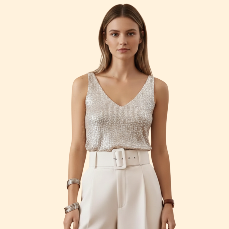 Women’s Sleeveless Top with Sequin Front