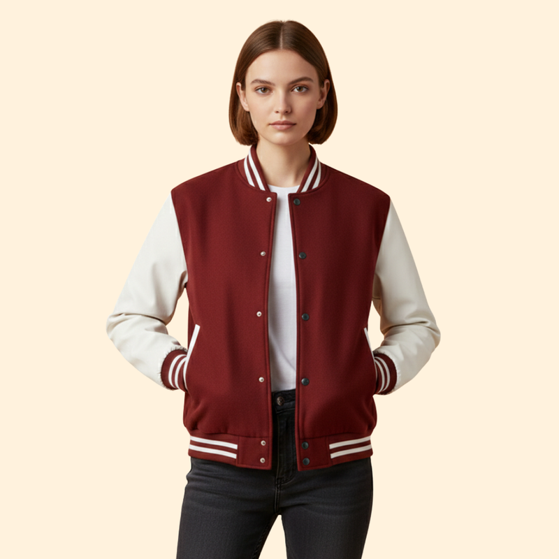 Women’s  Sporty Bomber Jacket with Snap Closure