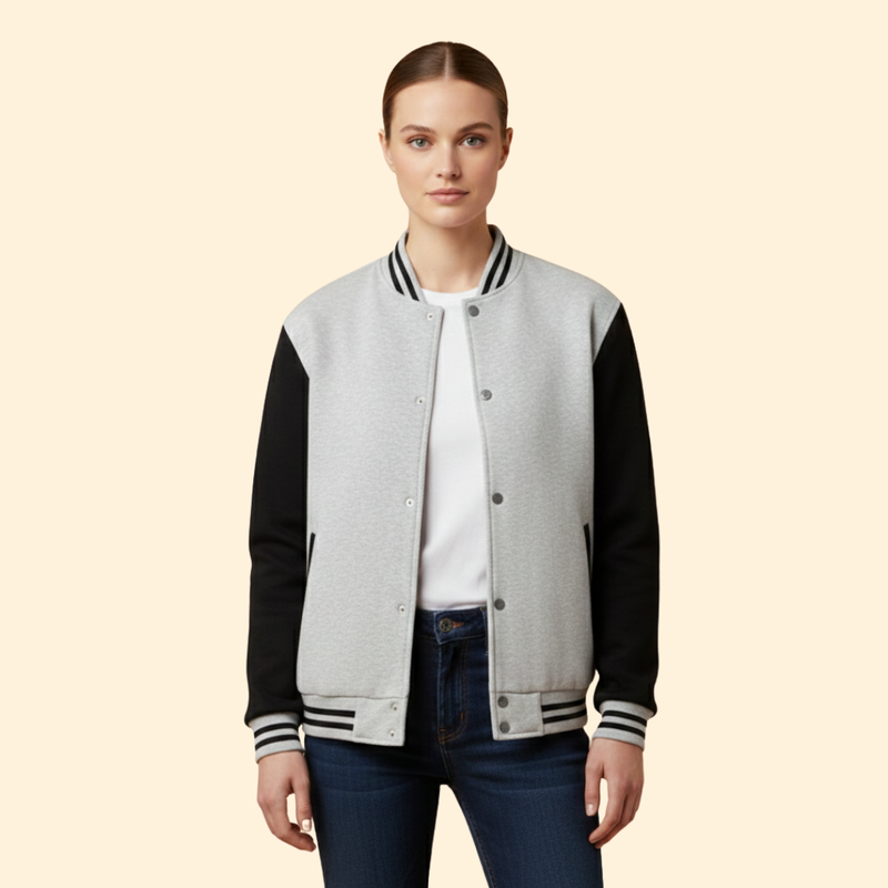 Women’s  Sporty Bomber Jacket with Snap Closure