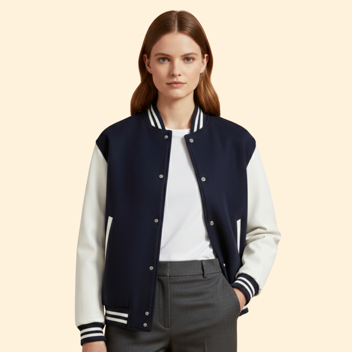 Women’s  Sporty Bomber Jacket with Snap Closure