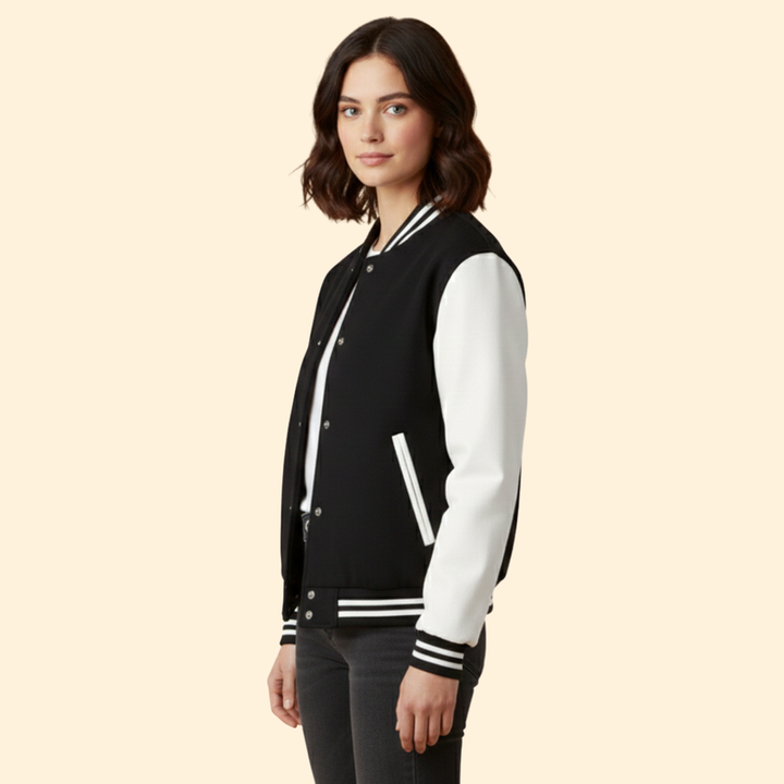 Women’s  Sporty Bomber Jacket with Snap Closure