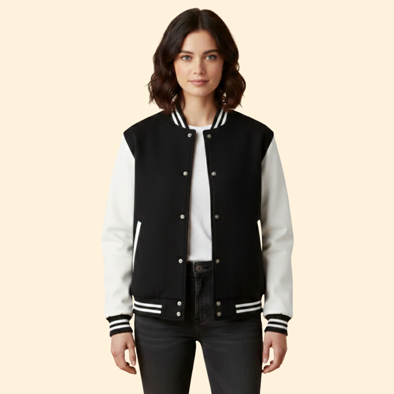 Women’s  Sporty Bomber Jacket with Snap Closure
