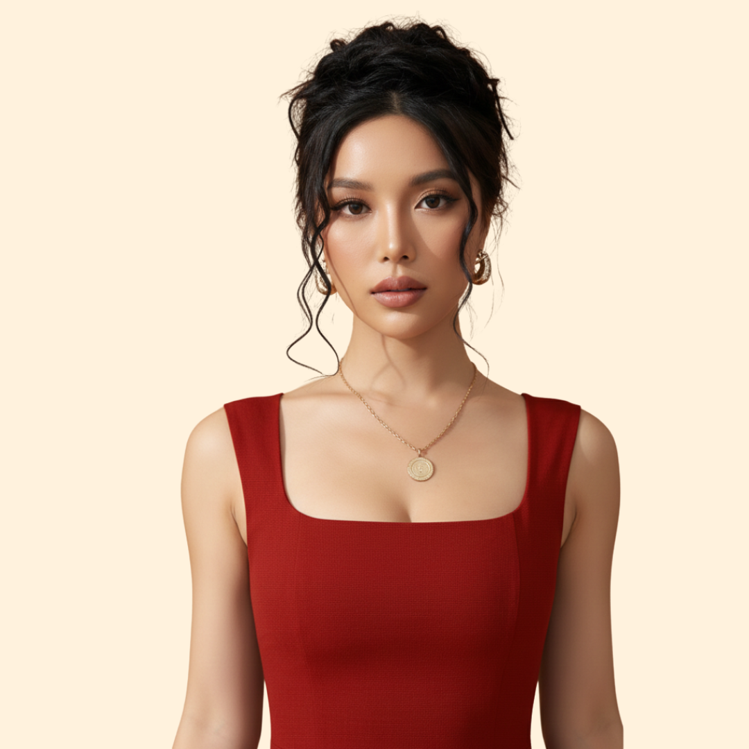 Women's A-Line Dress with Square Neckline