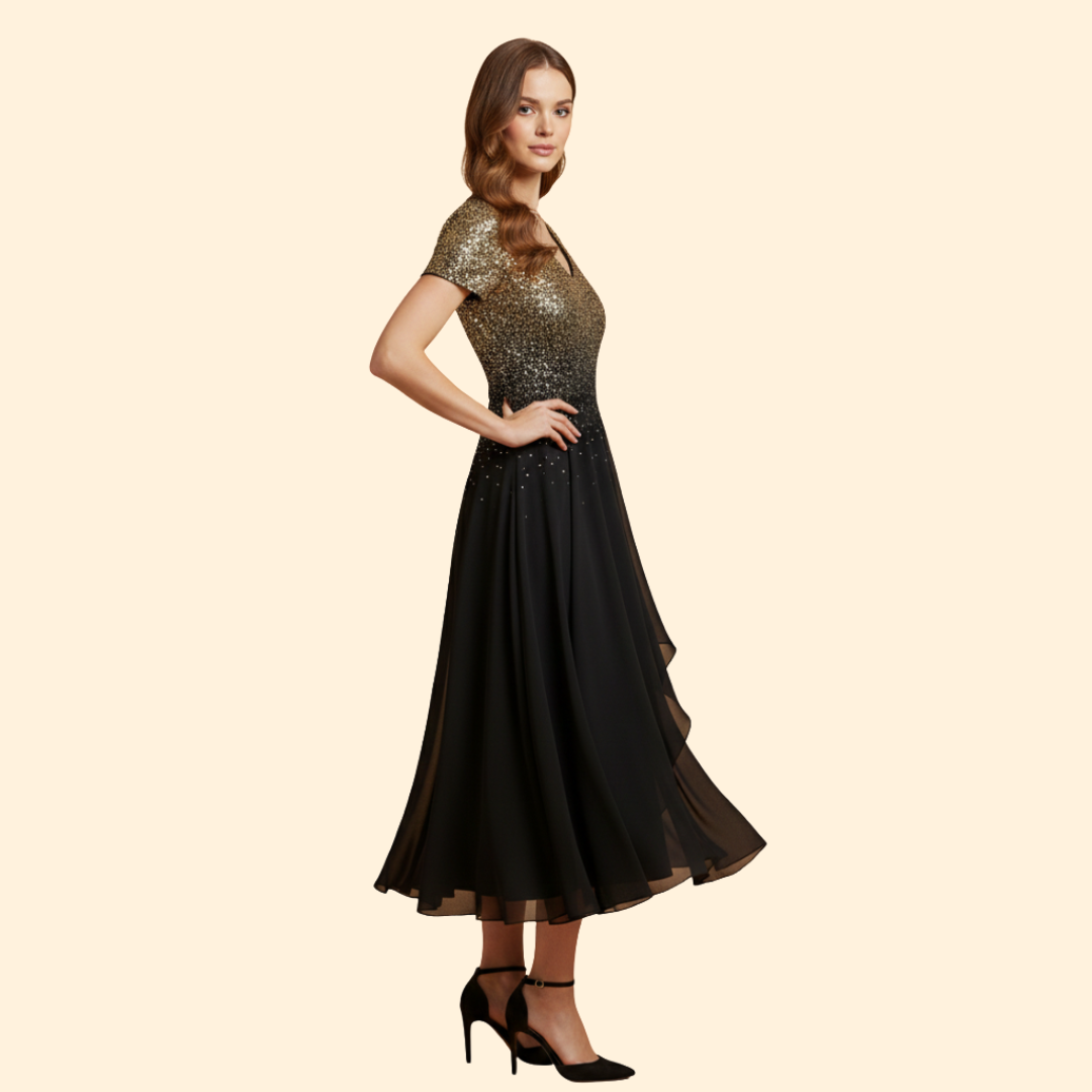 Women's Floral Evening Dress with V-Neckline