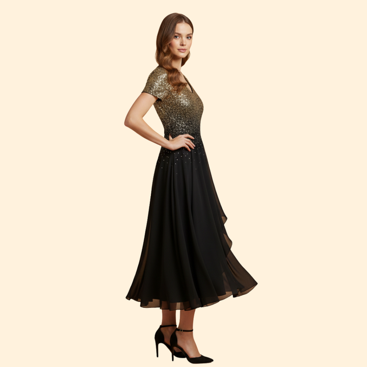 Women's Floral Evening Dress with V-Neckline