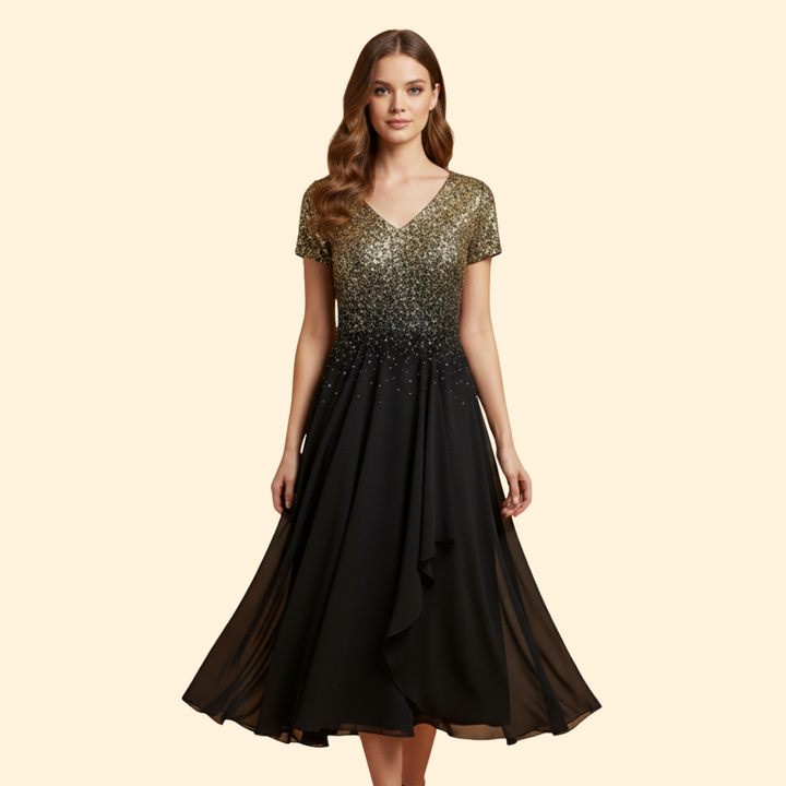 Women's Floral Evening Dress with V-Neckline