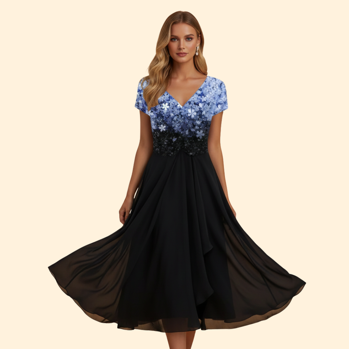 Women's Floral Evening Dress with V-Neckline