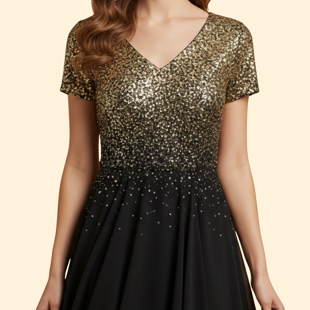 Women's Floral Evening Dress with V-Neckline