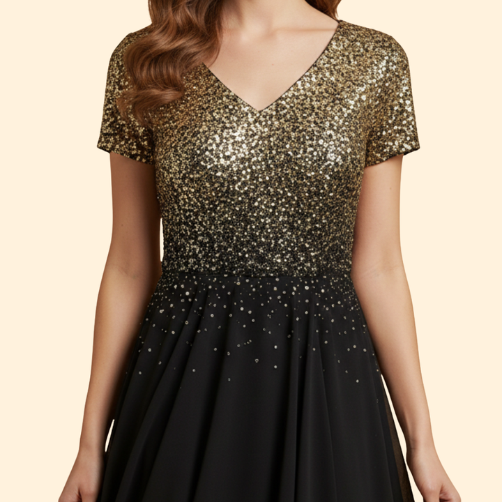 Women's Floral Evening Dress with V-Neckline