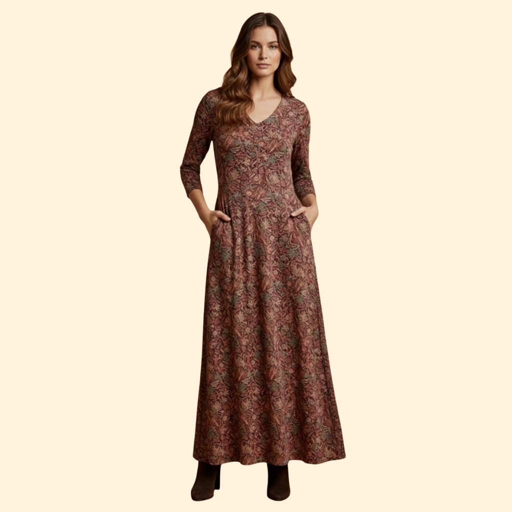 Women's Long Dress with Retro Pattern