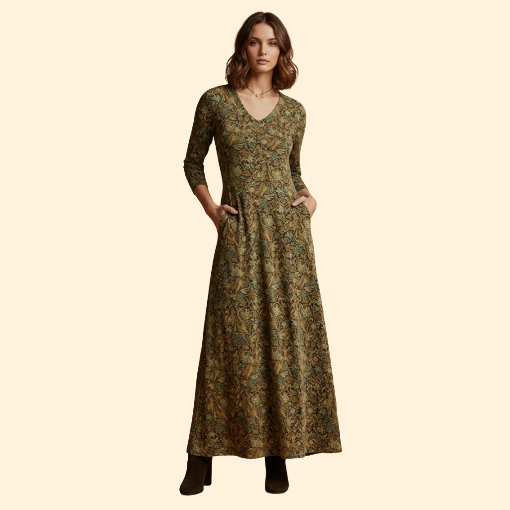 Women's Long Dress with Retro Pattern