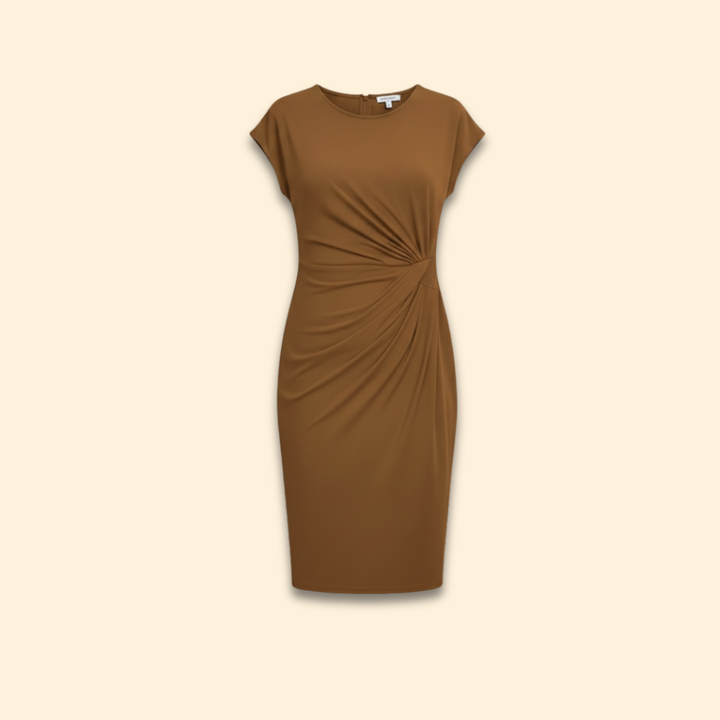 Women's Midi Dress with Draped Waist Detail