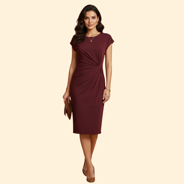 Women's Midi Dress with Draped Waist Detail