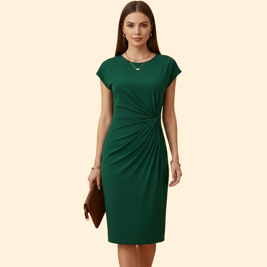 Women's Midi Dress with Draped Waist Detail