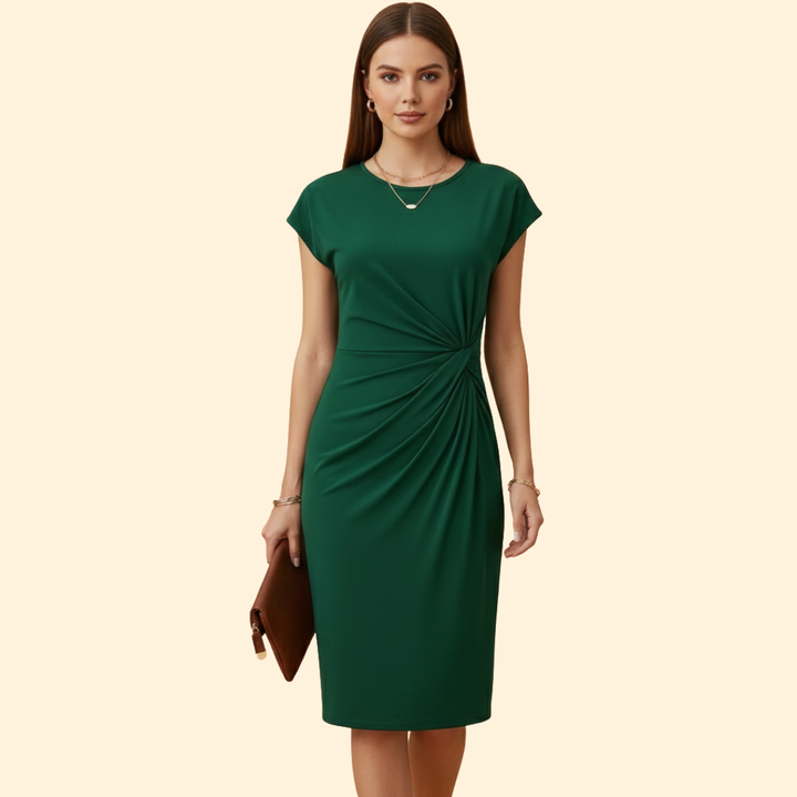 Women's Midi Dress with Draped Waist Detail