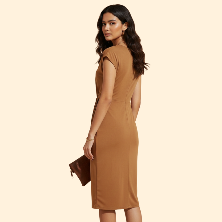 Women's Midi Dress with Draped Waist Detail