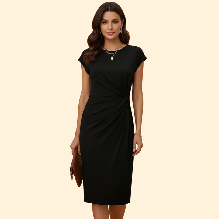 Women's Midi Dress with Draped Waist Detail