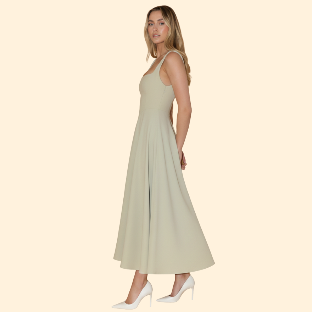 Women's Midi Dress with Square Neckline