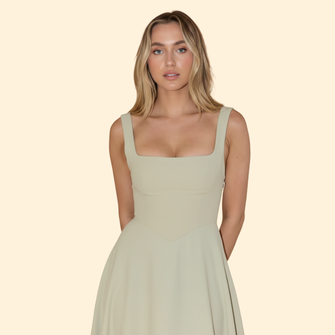 Women's Midi Dress with Square Neckline