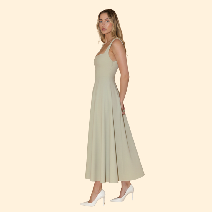 Women's Midi Dress with Square Neckline