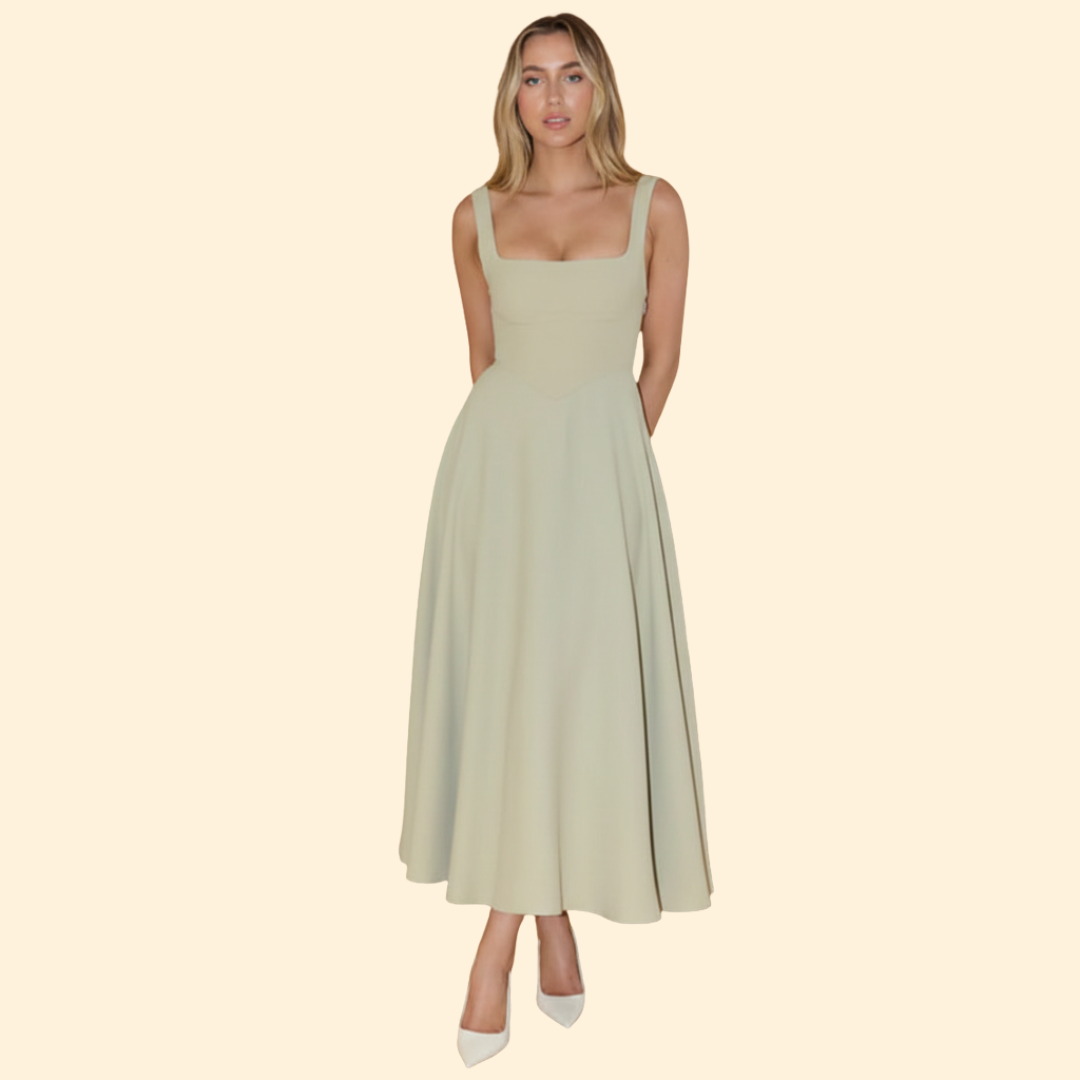 Women's Midi Dress with Square Neckline