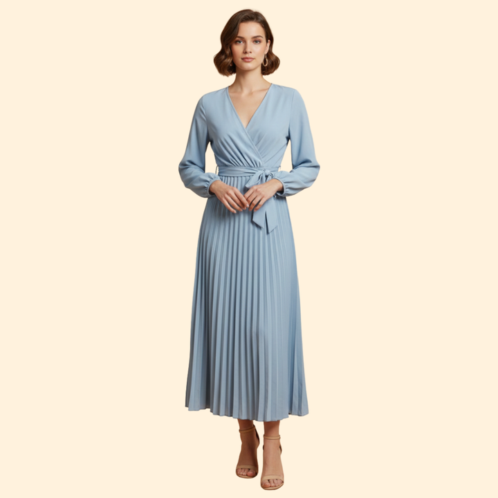 Women's Pleated Dress with Tie Belt