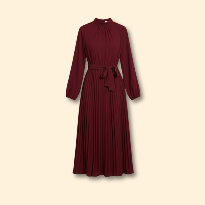 Women's Pleated Dress with Tie Belt