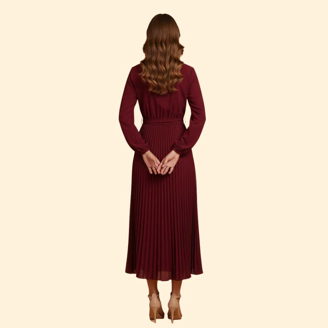 Women's Pleated Dress with Tie Belt