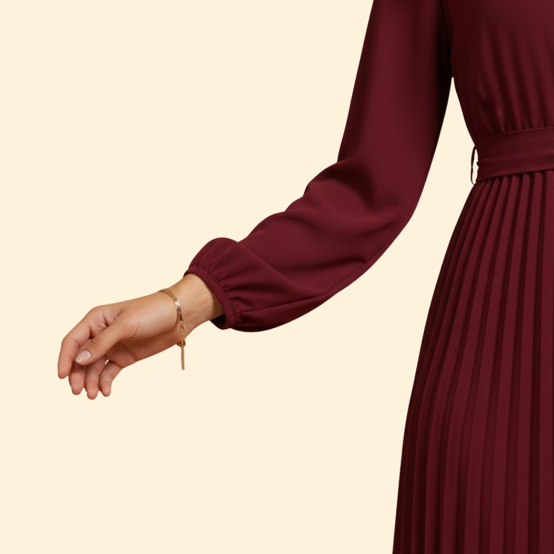 Women's Pleated Dress with Tie Belt