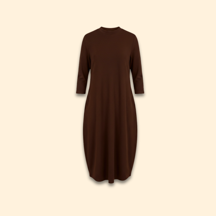 Women's Solid Dress with Round Neckline