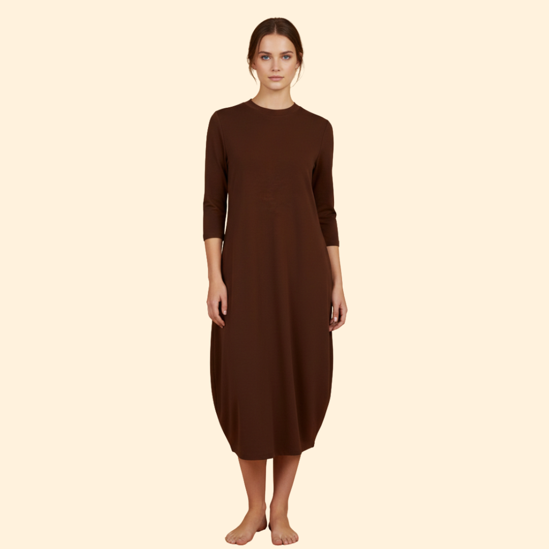 Women's Solid Dress with Round Neckline