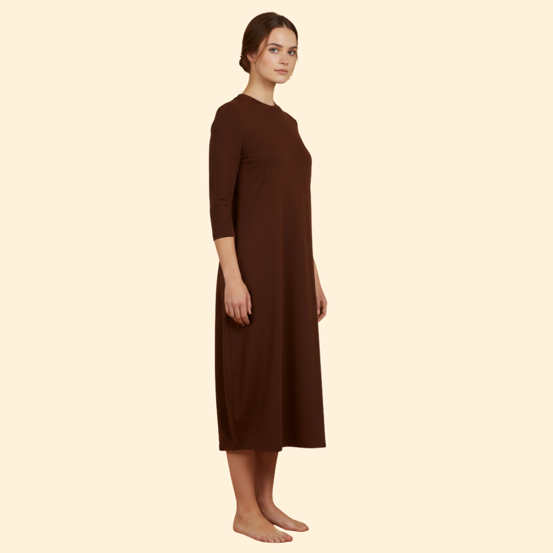 Women's Solid Dress with Round Neckline