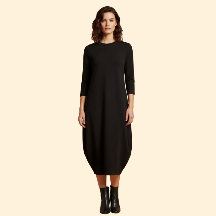 Women's Solid Dress with Round Neckline