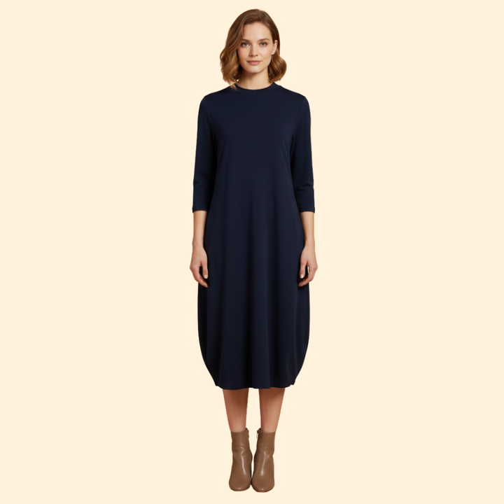 Women's Solid Dress with Round Neckline